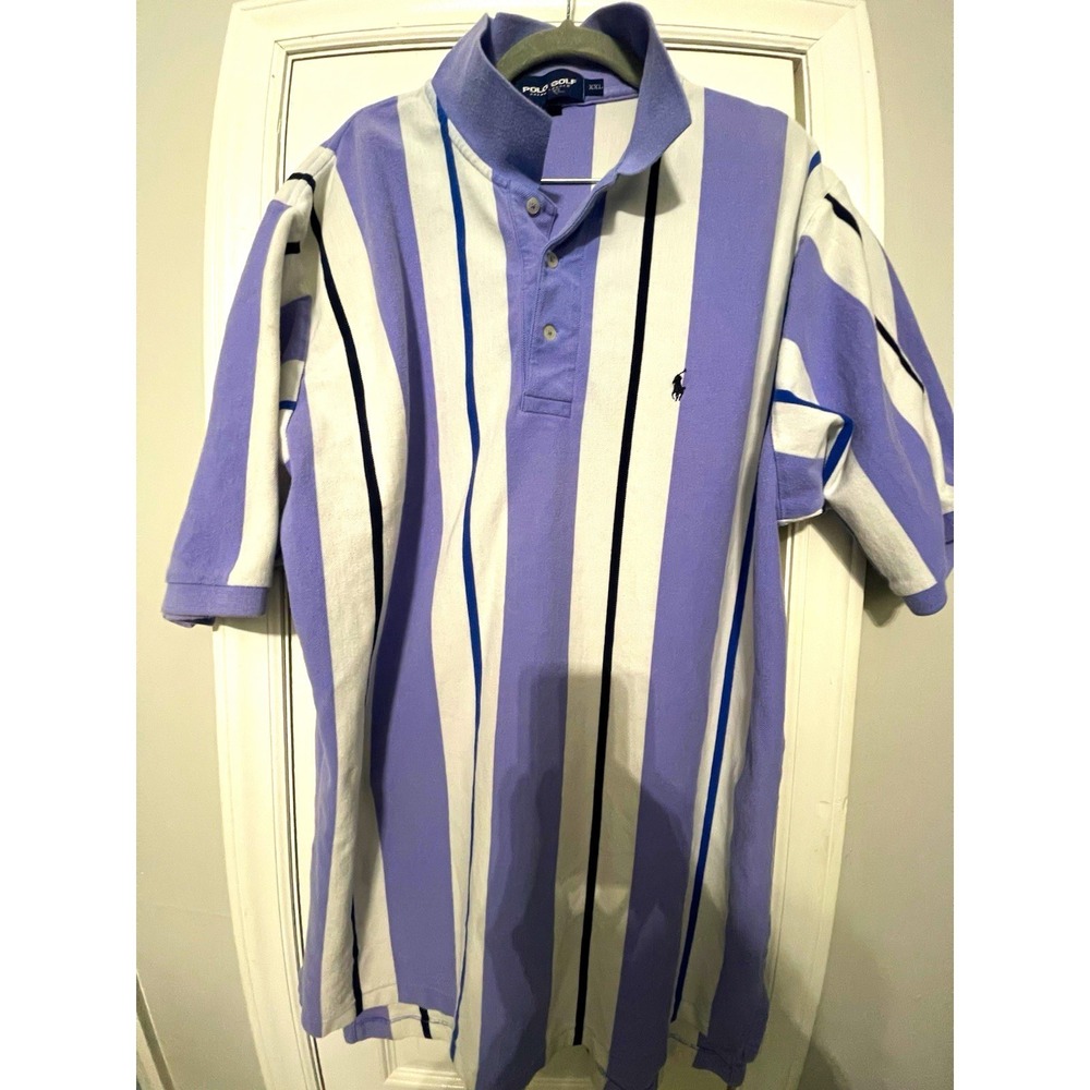 Polo Golf Ralph Lauren Men's XXL Purple/White Striped Piqué Cotton Polo Shirt